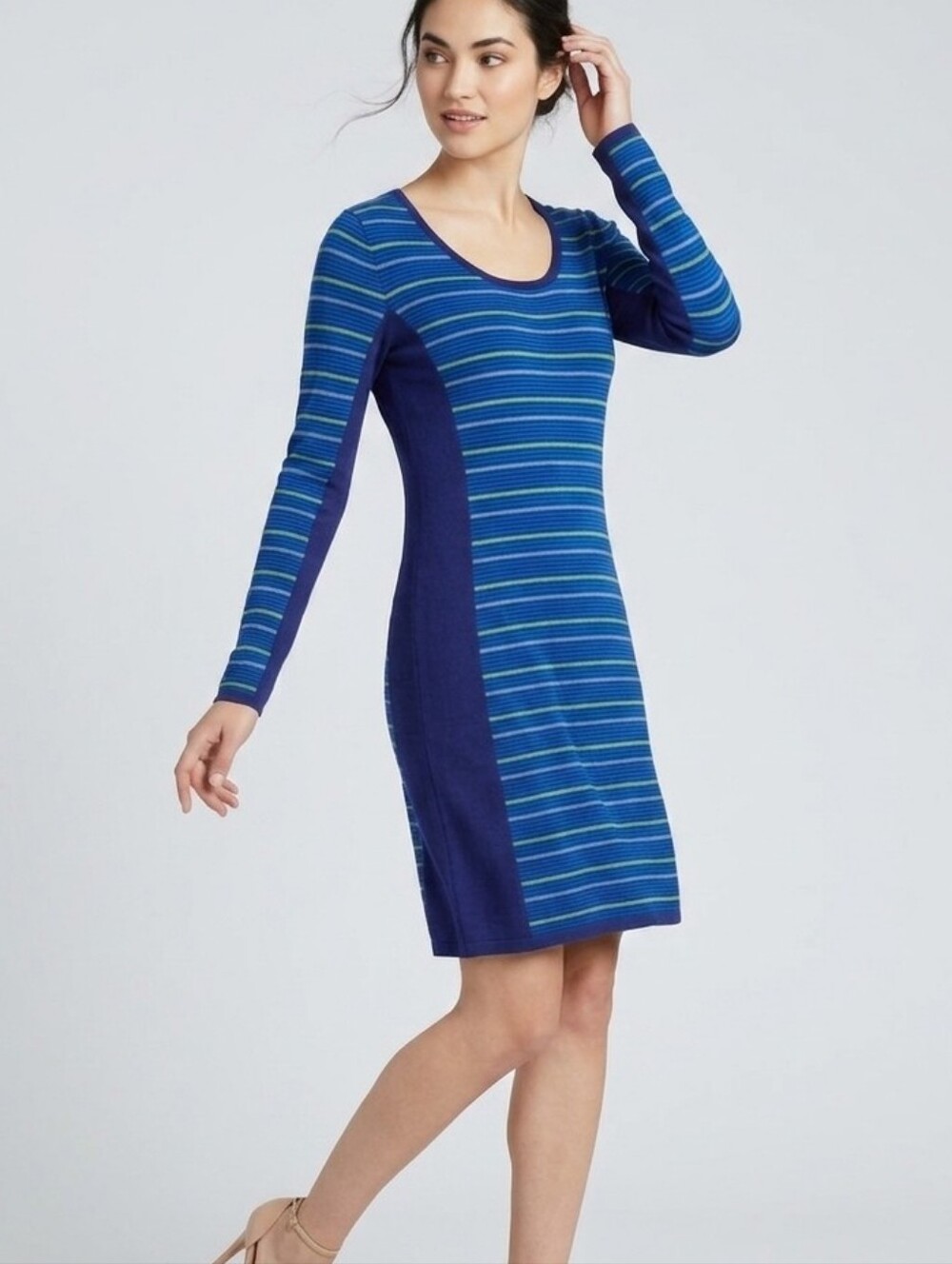 Krimson Klover 100% Wool Long Sleeve Striped Blue Sweater Dress